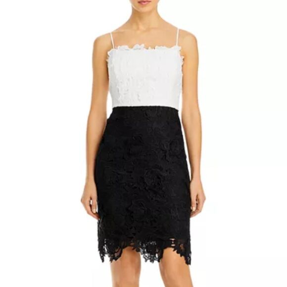 NEW Milly 3D Floral Lace Sheath Mini Dress Black and White Size 8 - Picture 1 of 7